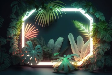 A vibrant and energetic showcase of tropical plants under neon light, bringing a modern and exciting twist to natural beauty. Generated by AI