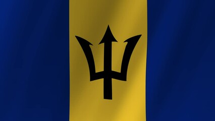 Animation of Barbados flag waving in the wind. Realistic animated Barbados Flag. Background with flag of Barbados for Barbados independence day. Video for graphic editing, 4k animation, 3d rendering