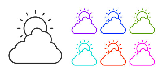 Black line Sun and cloud weather icon isolated on white background. Set icons colorful. Vector