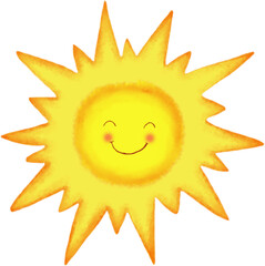 Bright sun with cute smile. Kids digital illustration