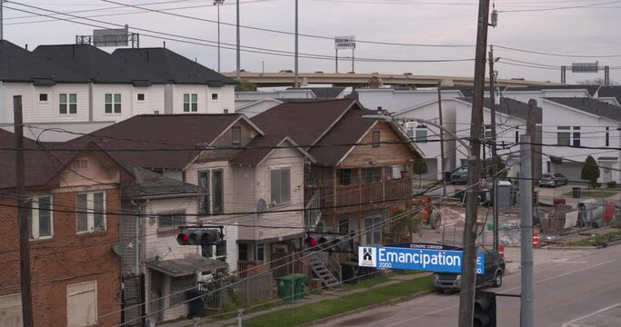 Establishing Shot Of Emancipation Street In Houston 3rd Ward District