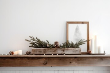 A rustic Christmas wood sign mockup with a blank horizontal wood sign on a white background. Generative AI