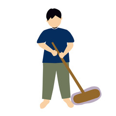 vector illustration of a boy mopping the floor. Faceless illustration, cleaning concept.