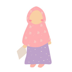 Vector illustration of cute muslim girl holding laps. Faceless illustration, cleaning concept.