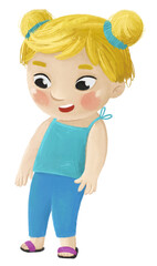 cartoon child kid boy taking off or putting on summer spring clothes by him self childhood illustration for kids