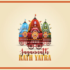 Happy rath yatra celebration for lord jagannath balabhadra and subhadra vector illustration