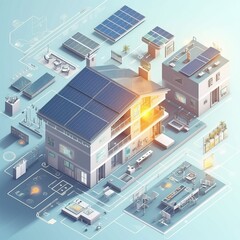 Home sustainable energy management chart with technical details, generative ai