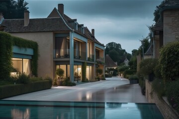 Fototapeta premium Luxury residential development with pool, generative ai