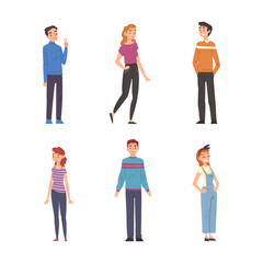 Fototapeta premium Happy Smiling Man and Woman Character Standing Vector Set