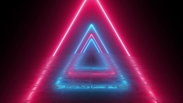 Triangle Shaped Figures Neon Tunnel Blue and Red Wallpaper Background. Good for music edits, visualizers, festivals, club backgrounds and more!