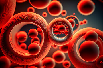 Fototapeta premium Red blood cells, microscopy shot, close up, generative ai