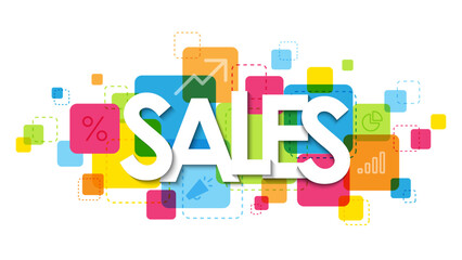 SALES colorful vector typography banner with icons