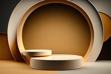 Abstract minimal scene with geometric colored forms, product presentation, mock up, show cosmetic product display, podium, stage pedestal or platform. Generative AI illustration.
