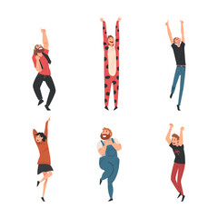 People Character Dancing at Disco Party Moving Hands and Legs Vector Set
