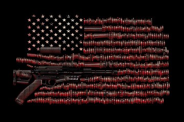 Usa flag made out of guns ammo and pistols illustration generative ai