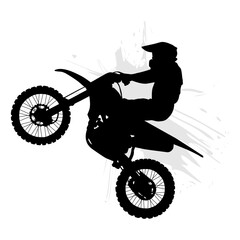 Silhouette of a motocross rider doing a stunt jump. Vector illustration