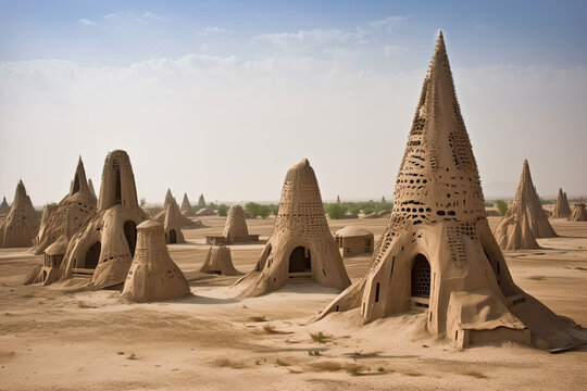 alien sand, termite city. Generative AI image.