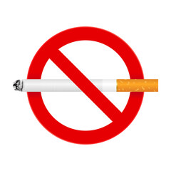 Red sign no smoking. Cigarette vector illustration isolated on white background. No smoking area label