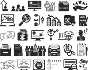Business icon, management icon set black vector