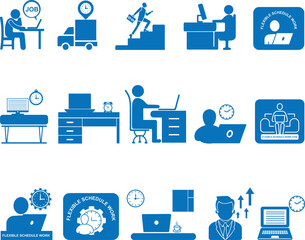 Working icon set, 15 office work icon set blue vector