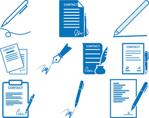 Signing icon set, 10 signing a contract with signature icon set blue vector