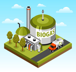 Biogas Factory Isometric Object - obrazy, fototapety, plakaty