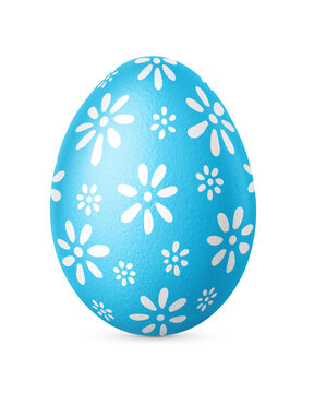 Colorful handmade blue Easter Egg isolated on a white background. Clipping path.