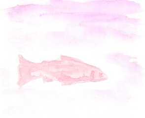 Salmon fish in water, wildlife, landscape. Watercolor, art decoration, sketch. Illustration hand drawn modern