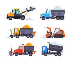 Different Snowplow or Snowplough Machine Vector Set