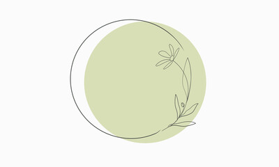 Flower Leaves with yellow circle shape on white background. Floral line art. Outline vector flowers. Wedding elegant continuous line drawing.
