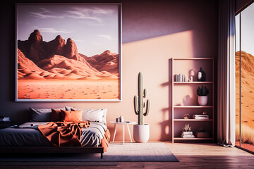 Chambre contemporaine avec décoration style désert - Générative iA