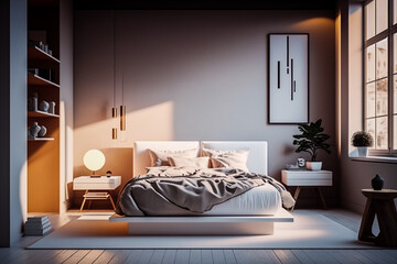 Chambre contemporaine avec décoration design - Générative iA