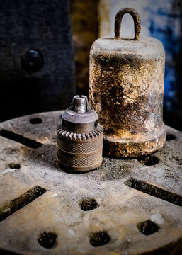 Rusted Drill Bit & Weight At Combe Mill, Oxfordshire