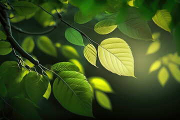 Fototapeta na wymiar AI generated green natural tree leaves on spring fresh background