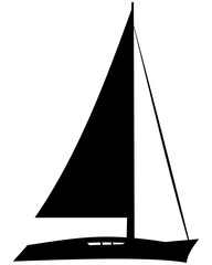 Silhouette of a modern sailing ship, sailboat or yacht, black cut out isolated