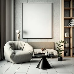 Mock up poster frame in modern interior background, interior space, living room, Contemporary style, 3D render, 3D illustration