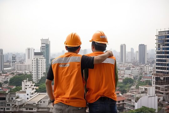 Construction workers overseeing the construction zone, generative ai