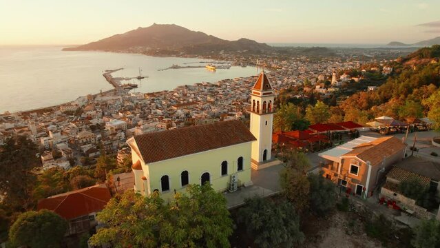 Aerial view of Zakynthos city from Bochali on Zante island in Greece