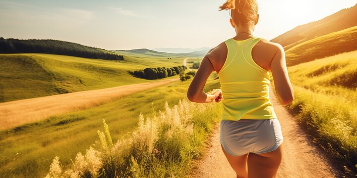 People enjoying running and jogging during sunny summer weather, generative ai