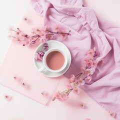 Obraz na płótnie Canvas pink and lilac shades background coffee espresso, spring relax theme concept, generative ai illustration