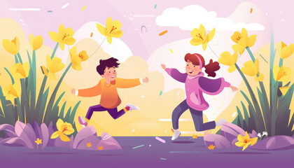 Obraz na płótnie Canvas Happy springtime. Idyllic spring concept with bright light and vibrant colors on a sunny morning