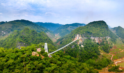 See Bach Long glass bridge in Moc Chau district, Son La province, Vietnam with a total length of...