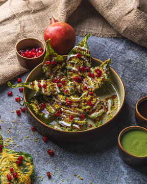 kadi patta chat with Pomegranate indian chaat menu 