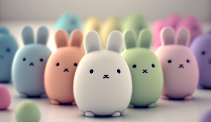 Kawaii easter bunny and easter eggs created with Generative AI