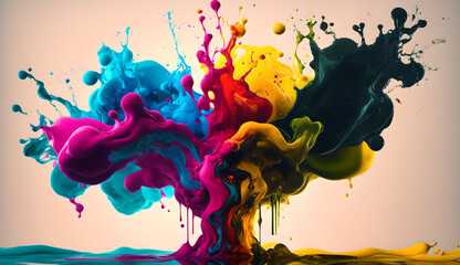 Abstract soft colorful ink splash in water background (ai generated)