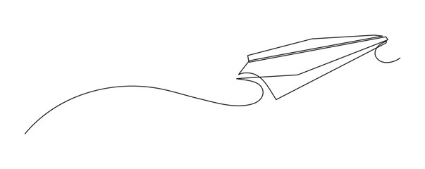 Paper plane fly. Continuous line drawing.