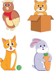 Cute cat Pet animals playing pose style set bundle