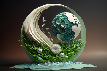 Sustainability And Environment, Paper Quilling, Planet Earth, Eco-Friendliness, Green Energy, Green Cities, Renewable Energy, Reducing CO2 Emission, Energy Revolution, Generative AI