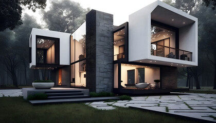 Minimalist modern house. Generative AI