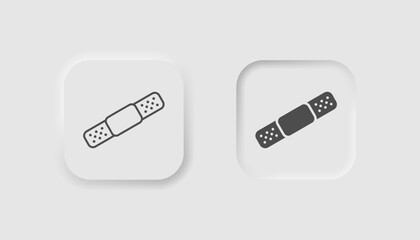Adhesive plaster icon in neumorphism style. Icons for business, white UI, UX. First aid  symbol. Hurt, wound cure, heal. Neumorphic style. Vector illustration.